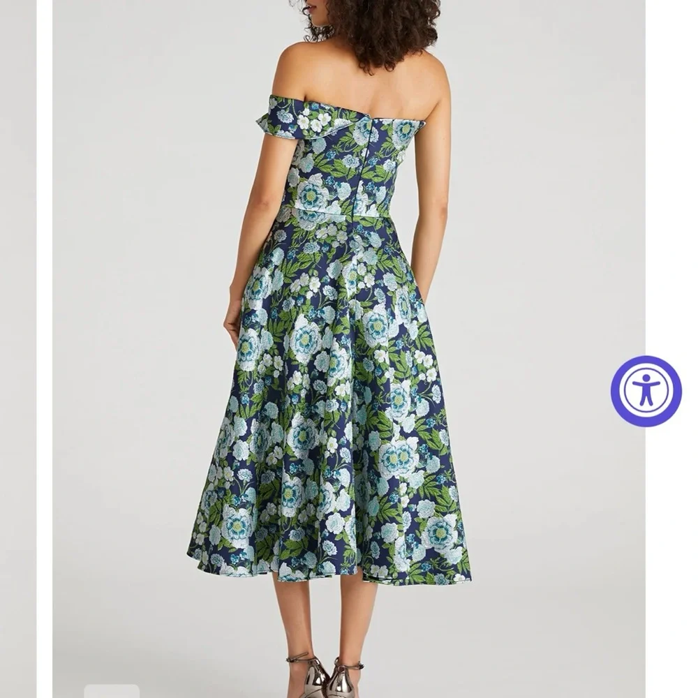 Theia Green Floral Off-Shoulder Midi Dress - Picture 3 of 4